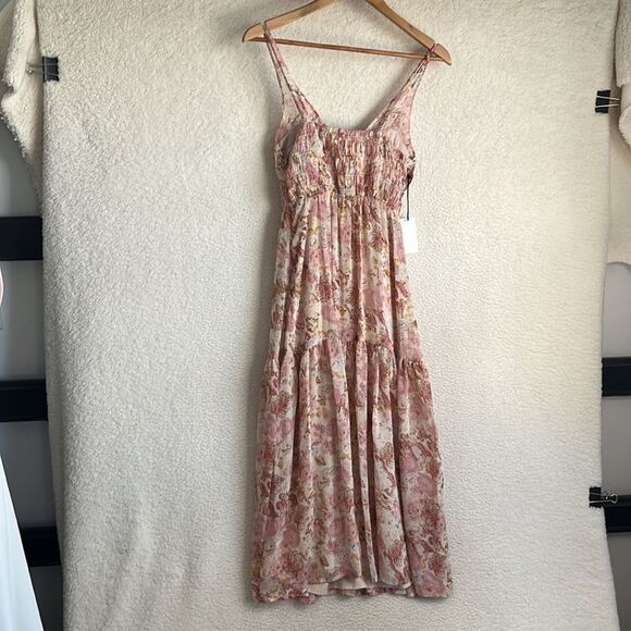 Floret Stuidios Dress Womens XS Smocked Waist Corset Detail Tiered Taupe Mauv - Picture 7 of 9